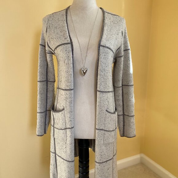 APT 9 heathered grey gray cream long sweater cardigan duster S - Picture 2 of 8